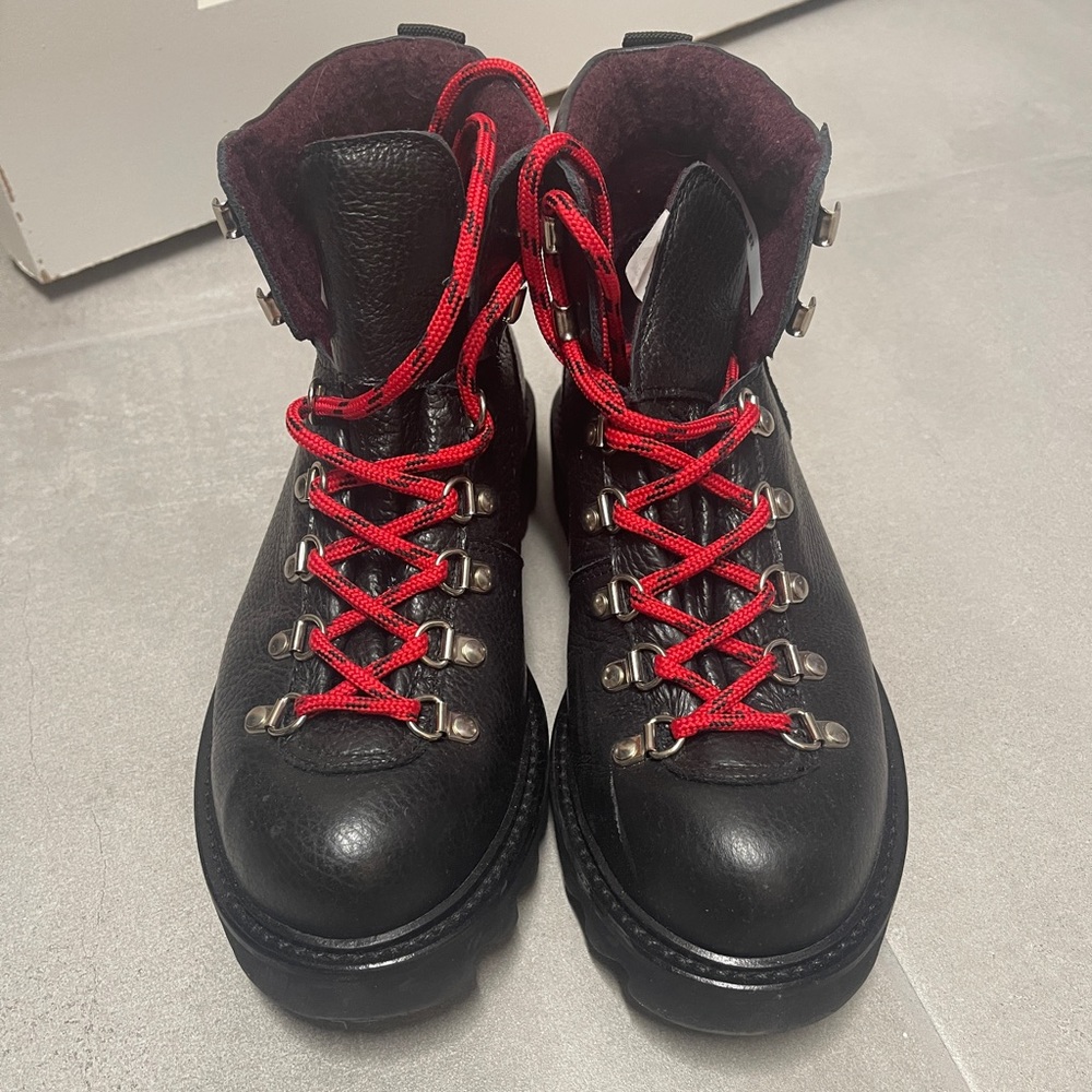 Black Ankle Boots with Red Laces